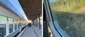 Joensuun asema ja kuva junan ikkunasta