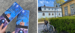 Suomenlinnan esitteet ja kuva, jossa polkupyörä