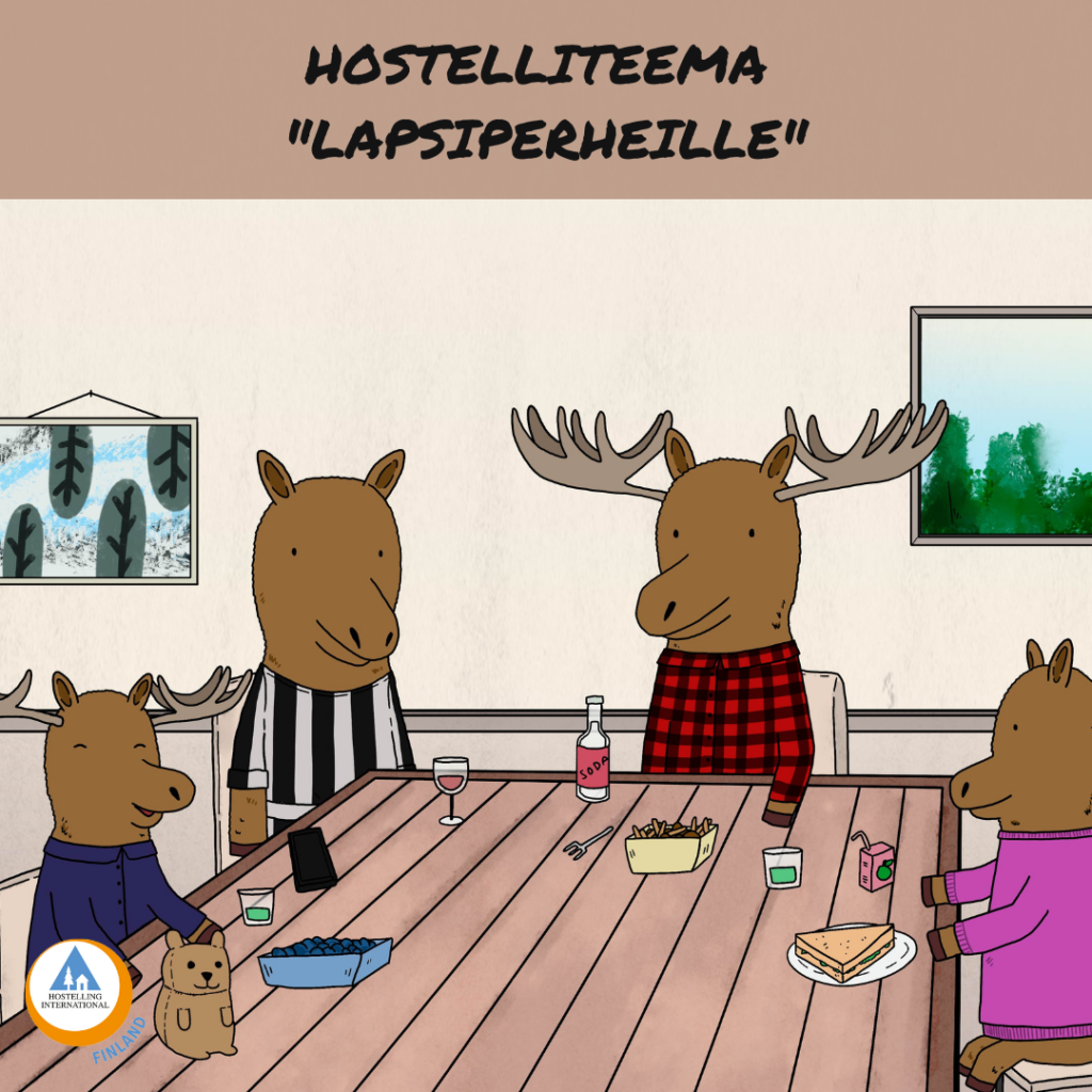 Hirviperhe pöydän ääressä