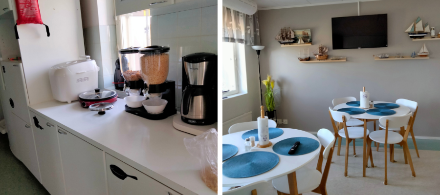 Hostellin keittiö ja ruokailutila