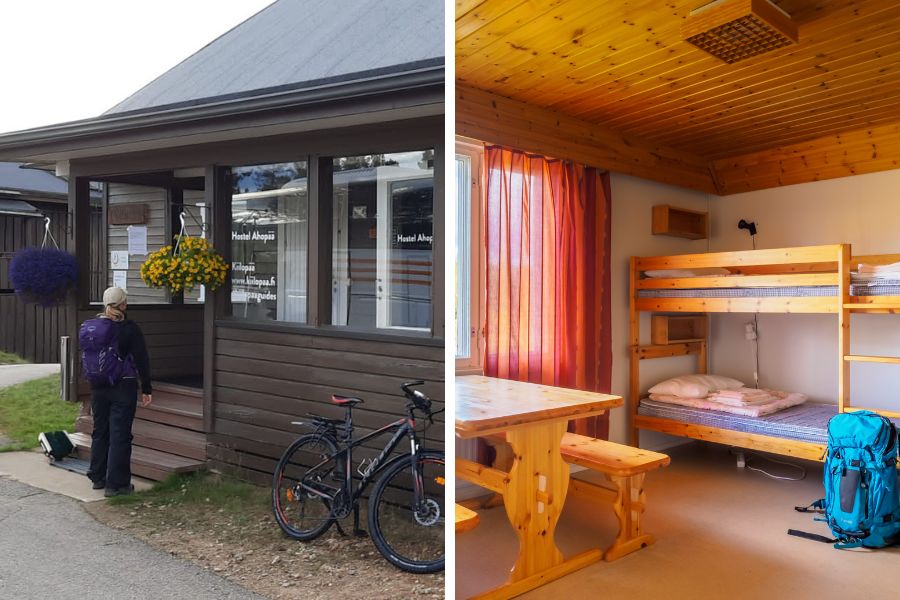 Hostel Ahopään sisäänkäynti ja hostellihuone