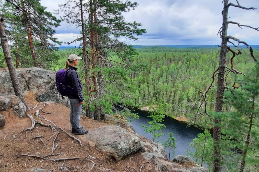 Retkeilijä Etelä-Konneveden kansallispuistossa