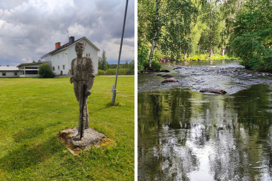 Maaseutuhostel Hirvikoksen pihapiiriä ja Lestijoki