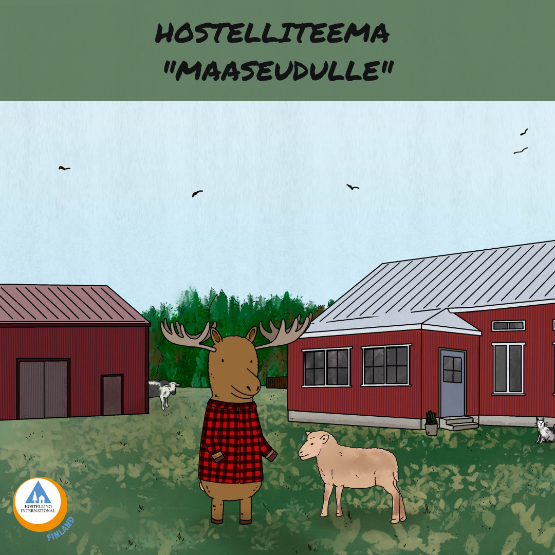 Hostellihirvi ja lammas maalaistalon pihalla