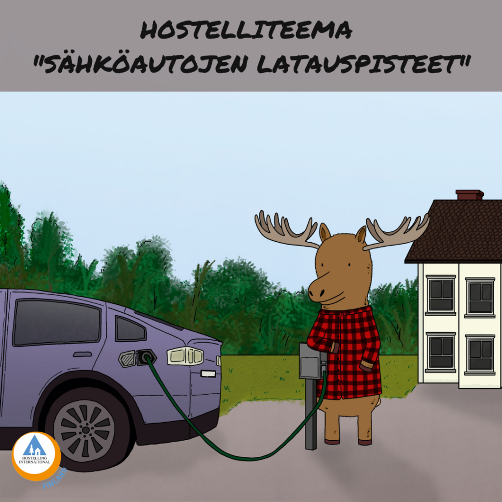 Hostellihirvi lataa sähköautoa