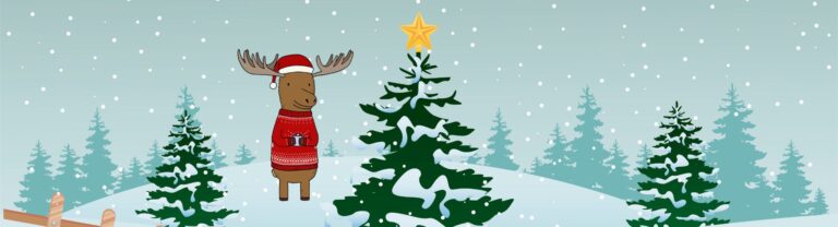 Hostellihirvi jouluisessa maisemassa