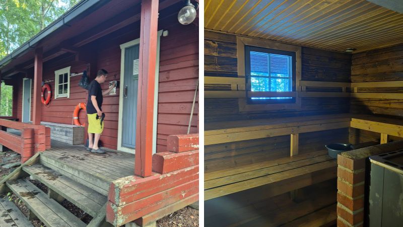 Linnansaaren sauna ulkoa ja sisältä