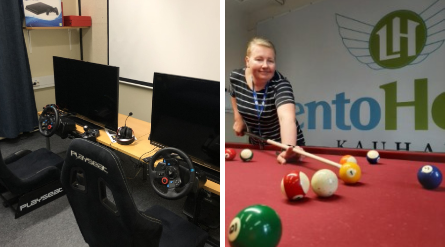 rallisimulaattori ja biljardipöytä