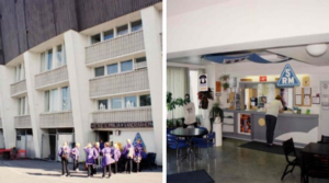 Ryhmä hostelli edessä ja kuva respasta