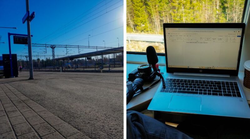 Oulun juna-asemalla ja junassa