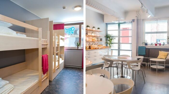 Dream hostelin huone ja asiakaskeittiö