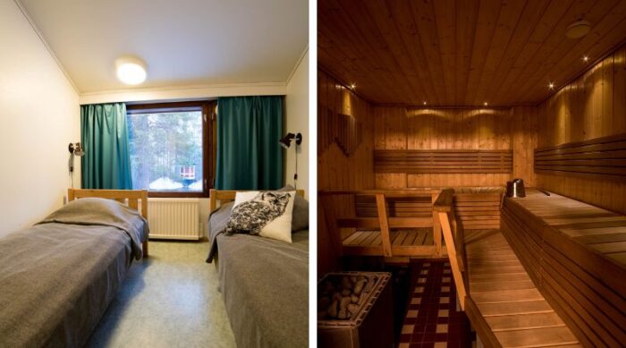 Kuerhostellin huone ja sauna