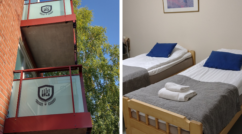 Hostellin parveke ja huone