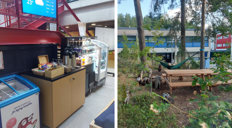 Vitriini ja hostellin pihaa