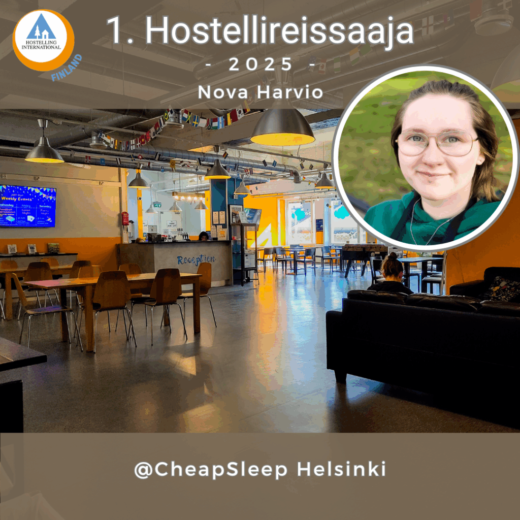 kuvassa Hostellireissaaja ja CheapSleep hostellin oleskelutila