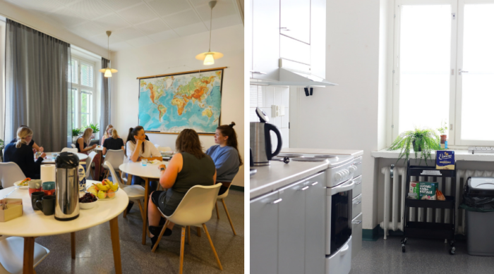Hostellin keittiö ja ruokailutila