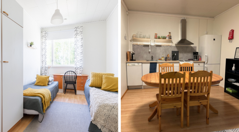 Kangaskodin huone ja asiakaskeittiö