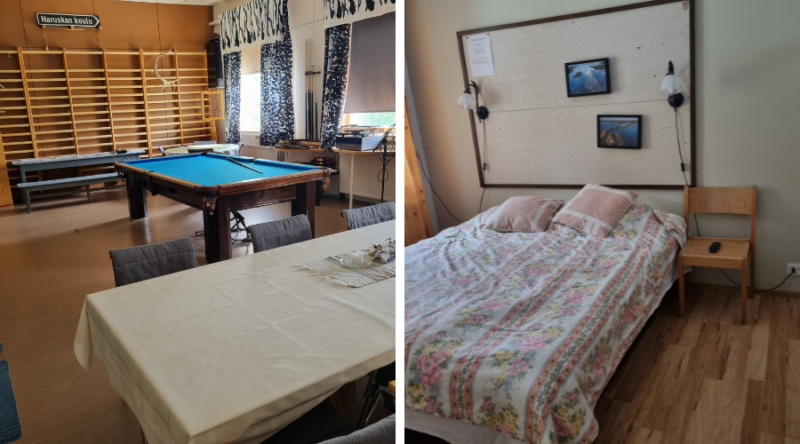Naruskan retkeilymajan yhteinen tila ja sviitti