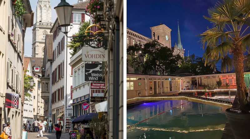 Niederdorfin kaupunginosa.
Barfussbar.