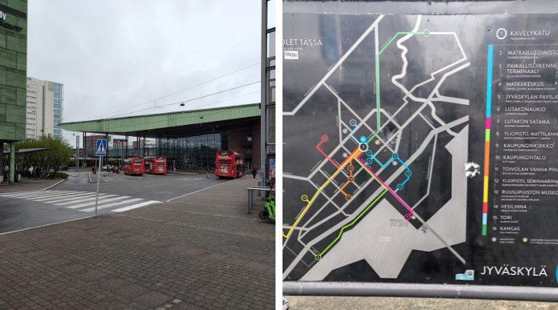 Jyväskylän matkakeskus ja Olet tässä-kyltti